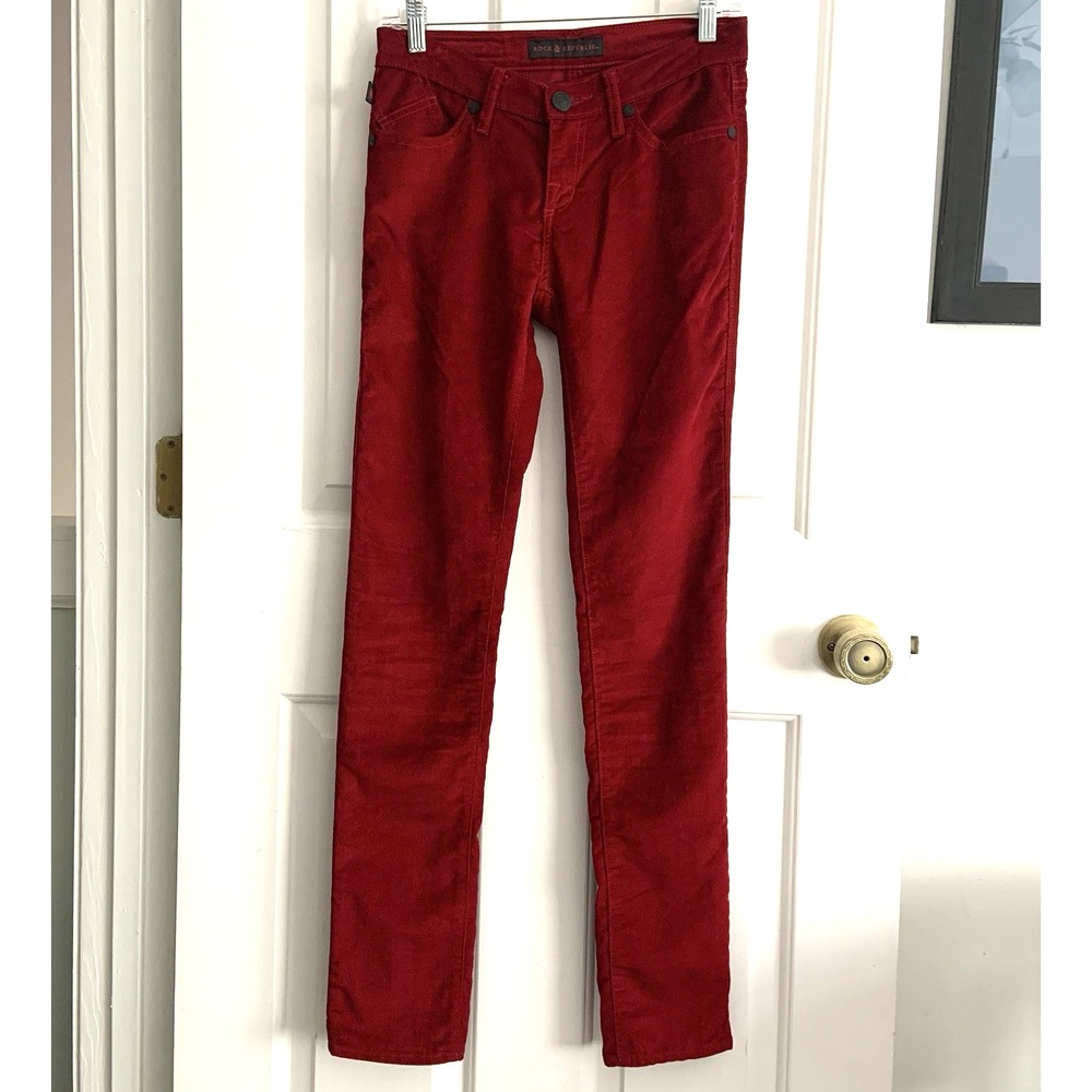 Rock Republic Women's Size 2 Berlin Ruby Red Corduroy SKINNY Pants Holiday Vamp